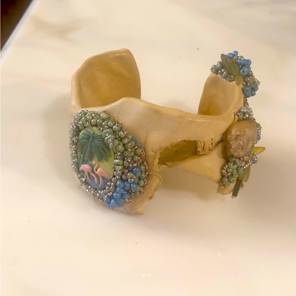 Leather bracelet with beading